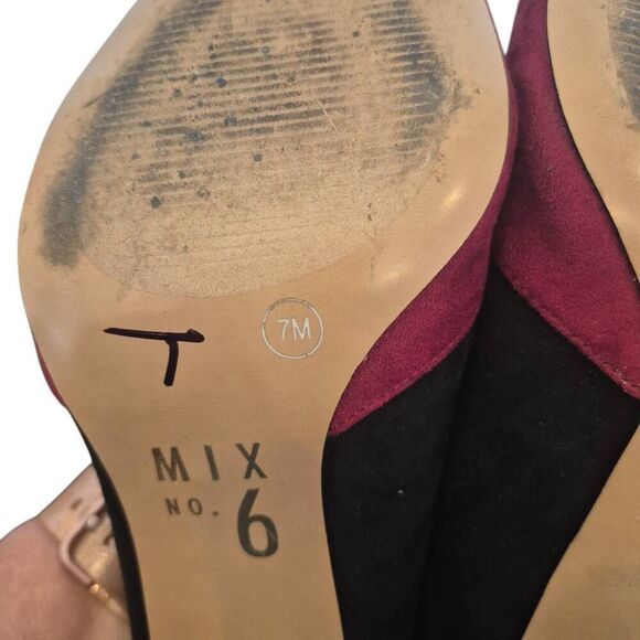 Mix No. 6 Suede Colorblock Black, Burgundy & Blue 4" Heels w Ankle Strap - Picture 4 of 11
